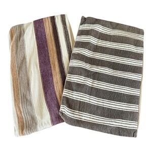 TWO Pottery Barn Tarim Striped‎ Handwoven Lumbar Pillow Cover 24.5" X  15"